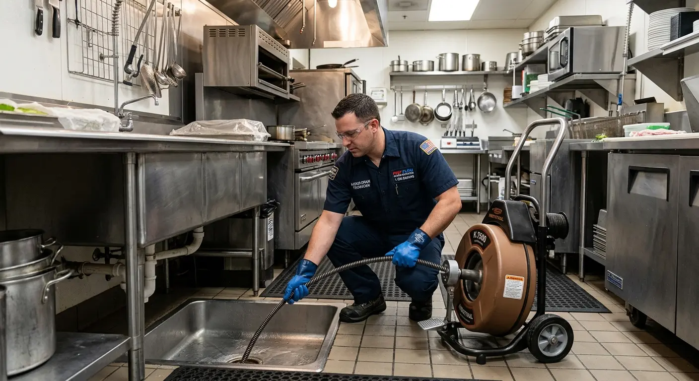 Commercial drain cleaning service in a restaurant kitchen in Delavan