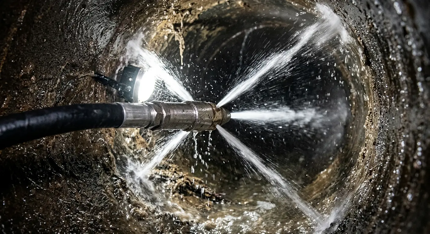 High-pressure hydro jetting nozzle cleaning sewer pipe for Sewer Cleanout in Delavan